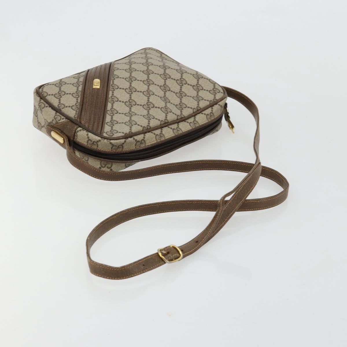 GUCCI GG Supreme Shoulder Bag PVC Beige Gold Auth BA13033