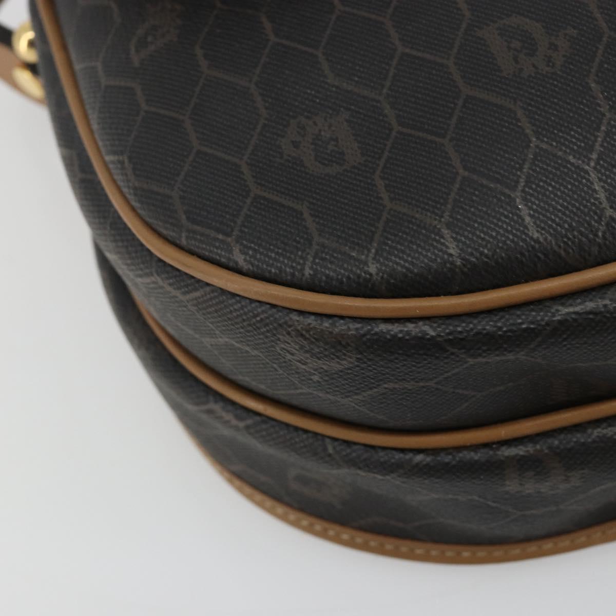 Christian Dior Honeycomb Canvas Shoulder Bag PVC Black Gold Auth BA13036