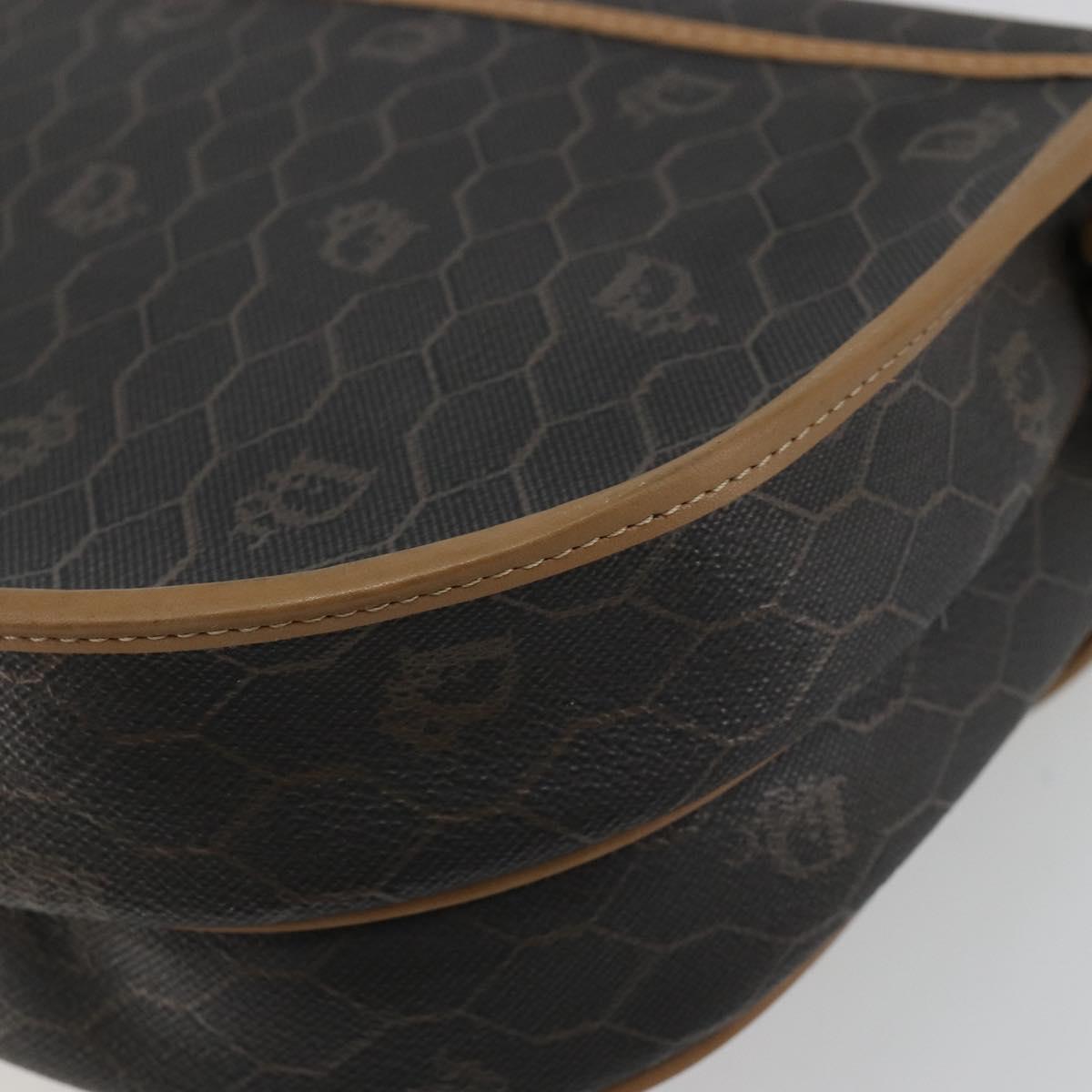 Christian Dior Honeycomb Canvas Shoulder Bag PVC Black Gold Auth BA13036