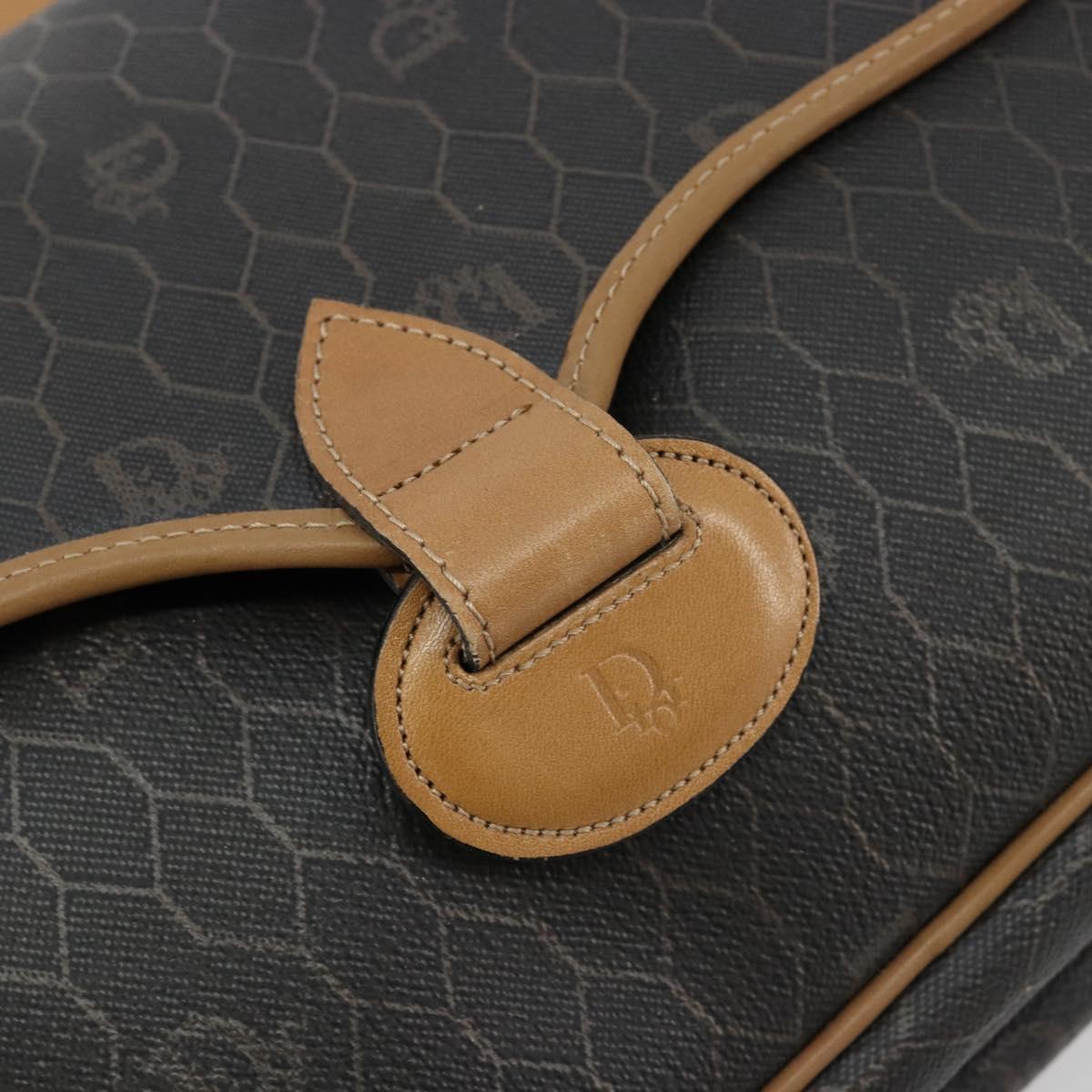 Christian Dior Honeycomb Canvas Shoulder Bag PVC Black Gold Auth BA13036