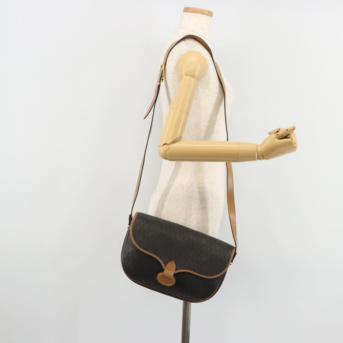 Christian Dior Honeycomb Canvas Shoulder Bag PVC Black Gold Auth BA13036