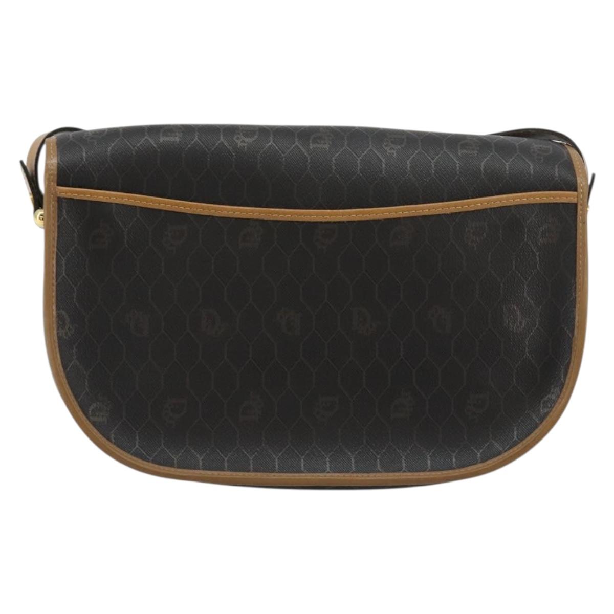Christian Dior Honeycomb Canvas Shoulder Bag PVC Black Gold Auth BA13036