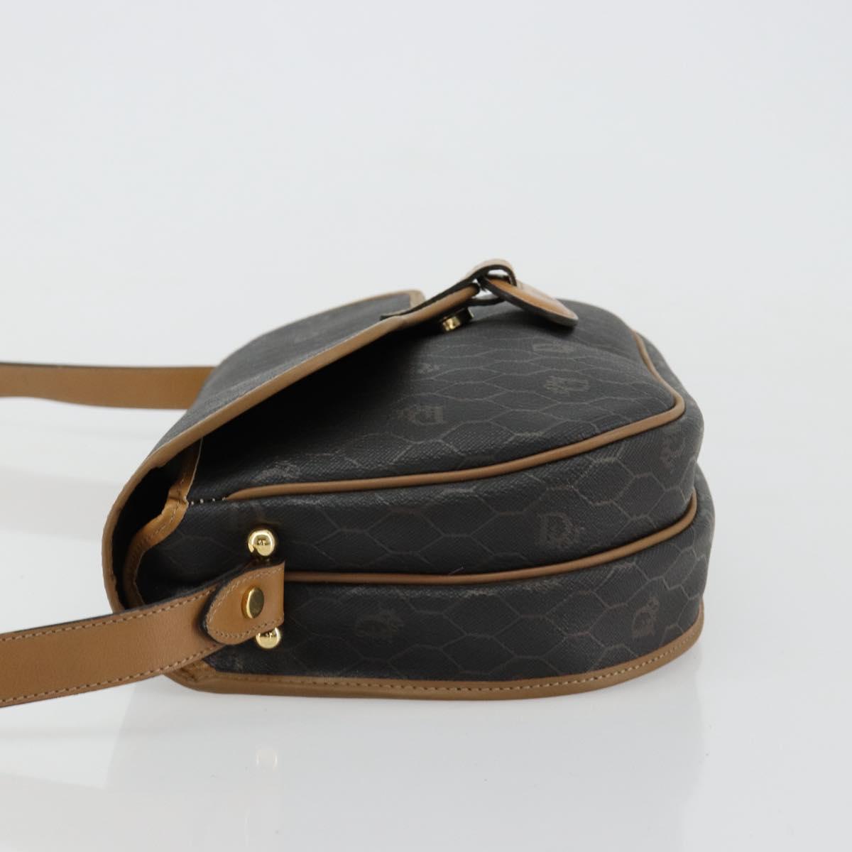 Christian Dior Honeycomb Canvas Shoulder Bag PVC Black Gold Auth BA13036
