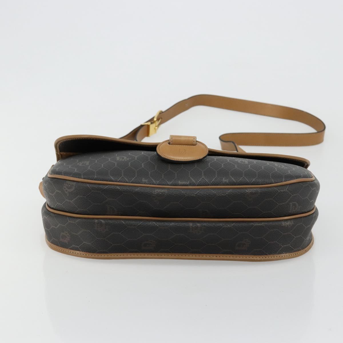 Christian Dior Honeycomb Canvas Shoulder Bag PVC Black Gold Auth BA13036