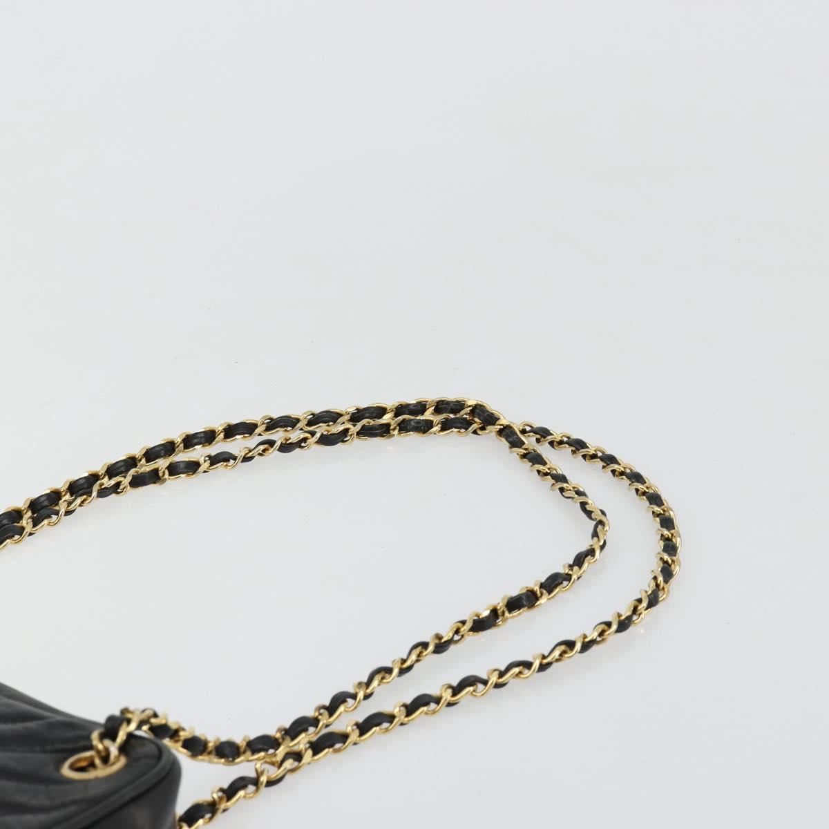 CHANEL V Stitch Chain Shoulder Bag Lamb Skin Black Gold CC Auth BA13037