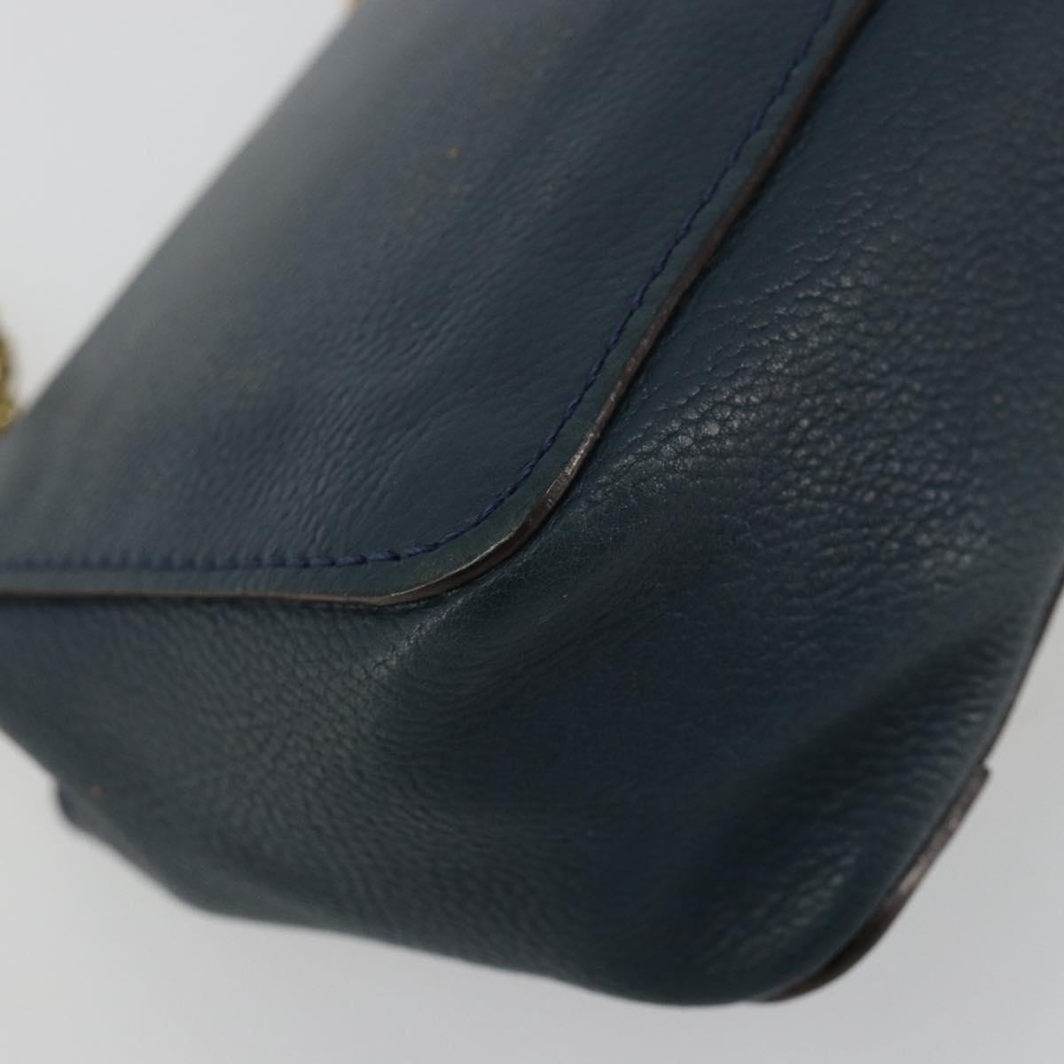 Chloe Chain Elsie Shoulder Bag Leather Navy Gold Auth BA13039A
