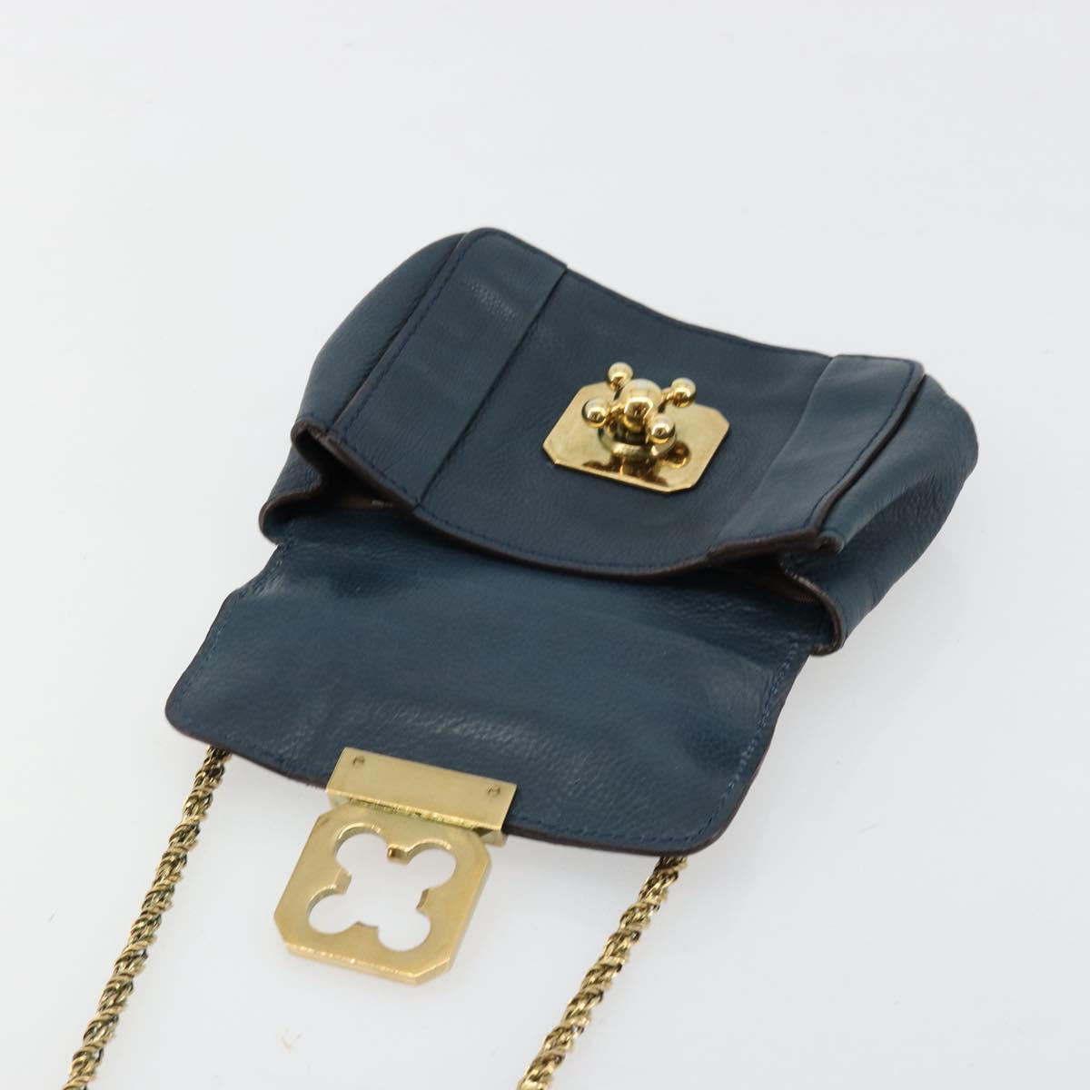 Chloe Chain Elsie Shoulder Bag Leather Navy Gold Auth BA13039A