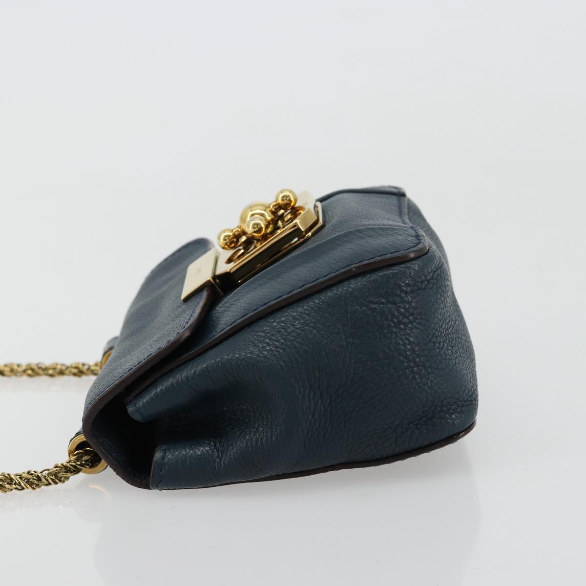 Chloe Chain Elsie Shoulder Bag Leather Navy Gold Auth BA13039A