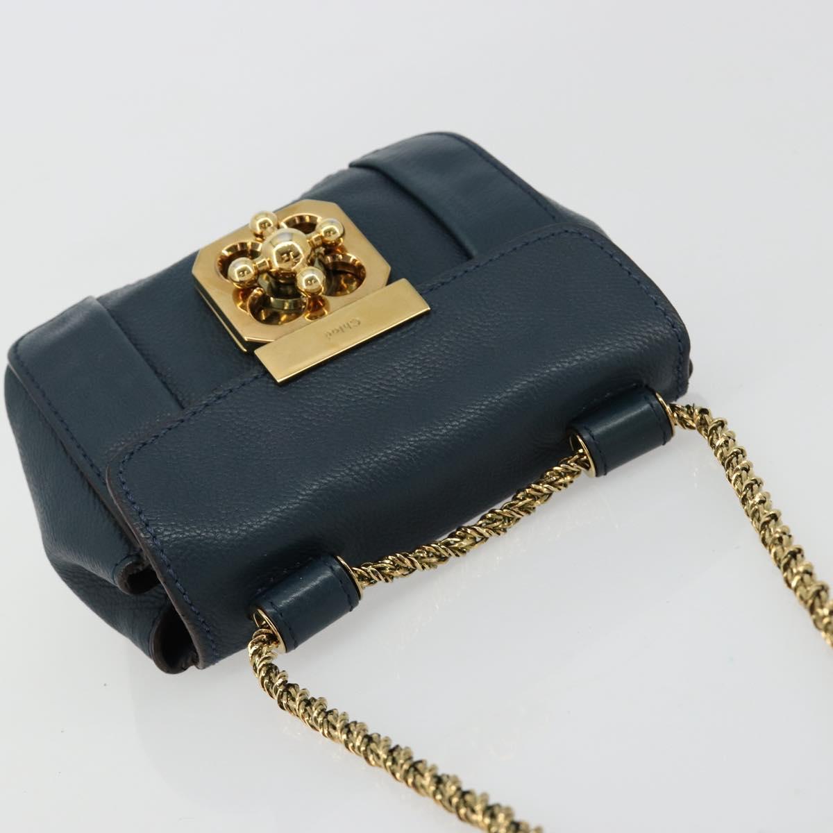 Chloe Chain Elsie Shoulder Bag Leather Navy Gold Auth BA13039A