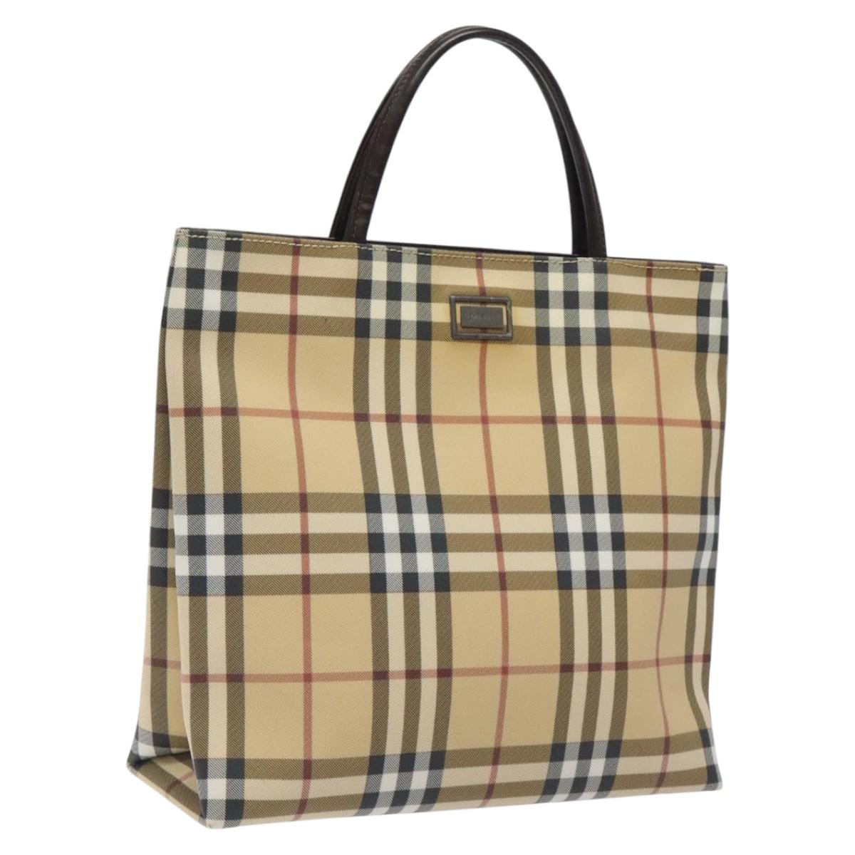 BURBERRY Nova Check Hand Bag PVC Leather Beige Silver Auth BA1304