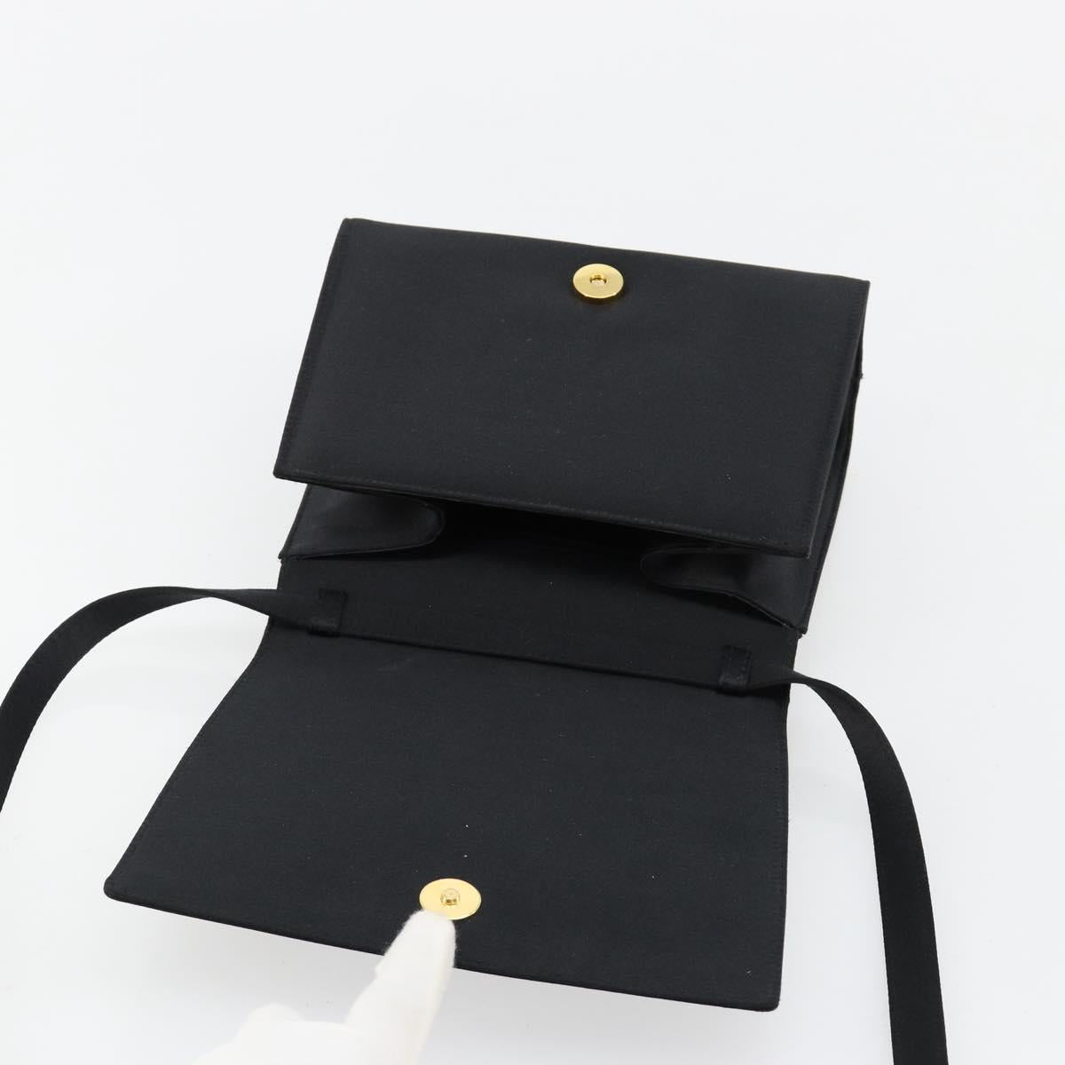 Salvatore Ferragamo Vala Shoulder Bag Satin Black Gold Auth BA13042A