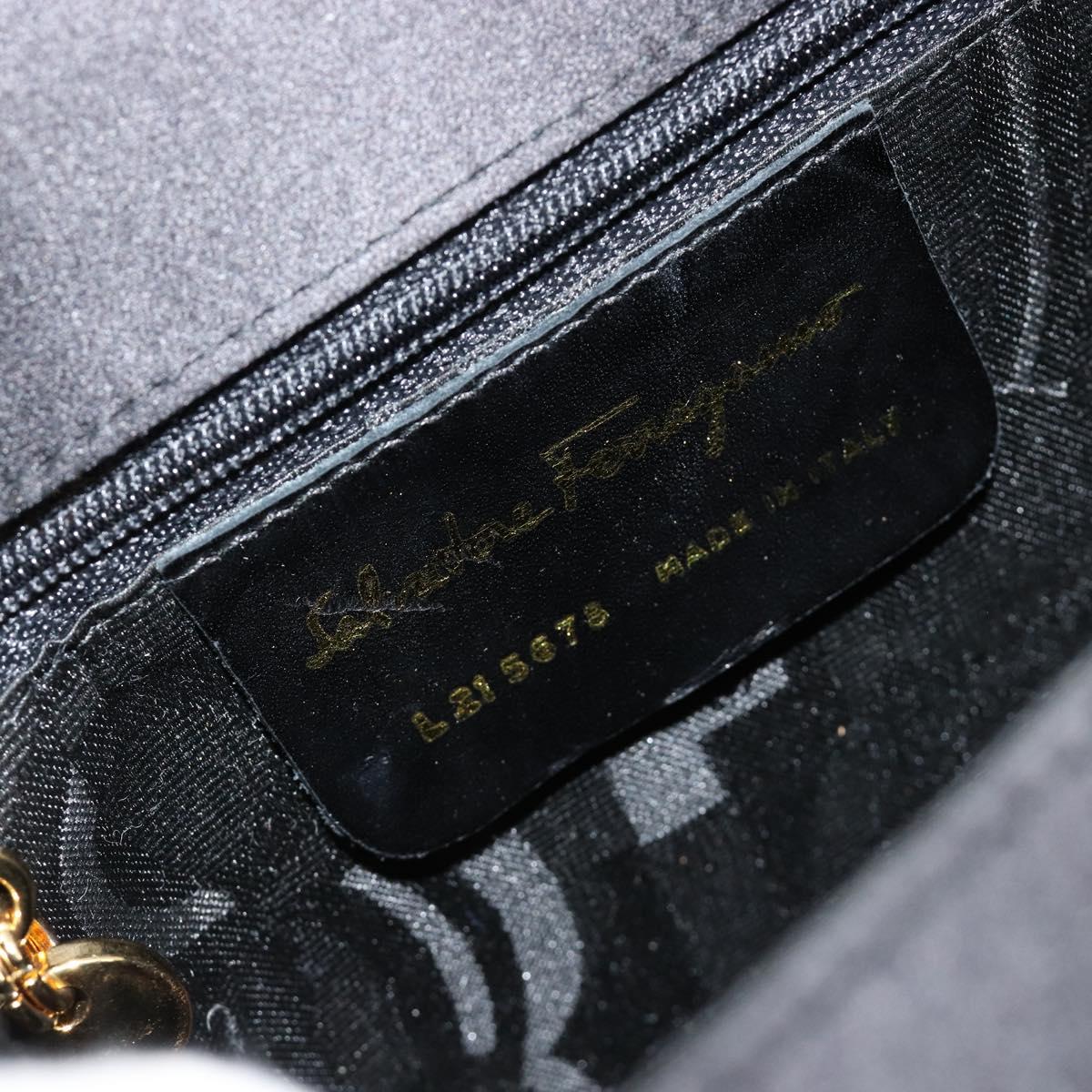 Salvatore Ferragamo Vala Shoulder Bag Satin Black Gold Auth BA13042A