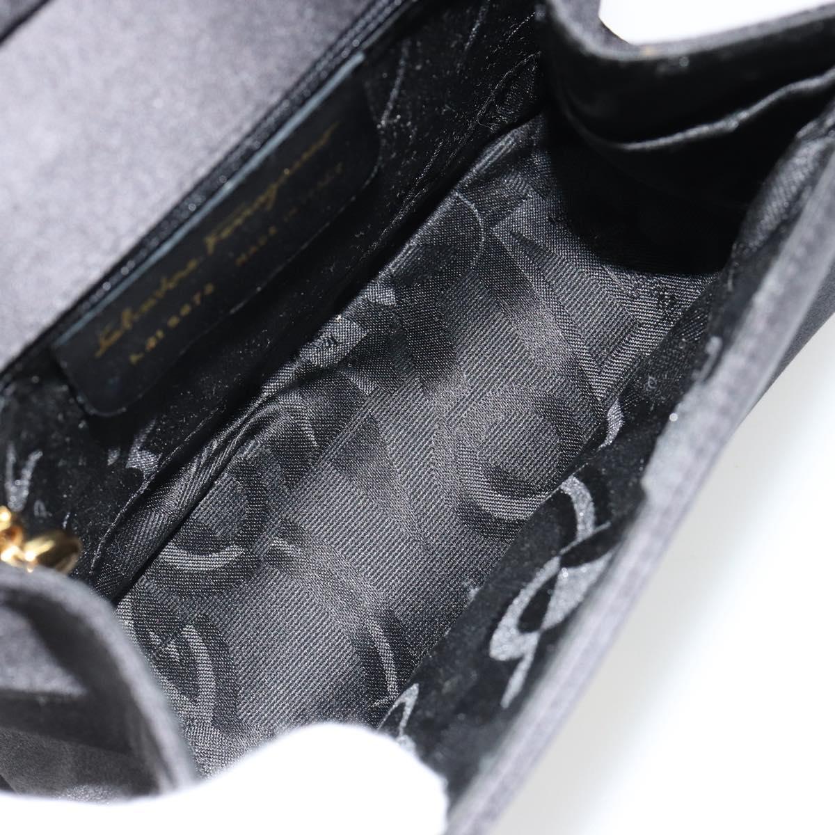Salvatore Ferragamo Vala Shoulder Bag Satin Black Gold Auth BA13042A