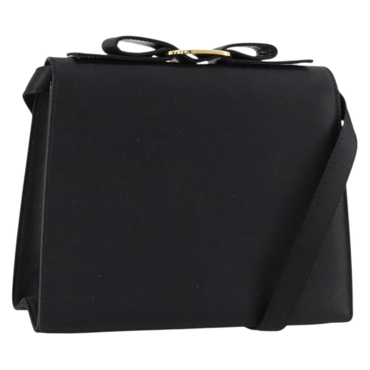 Salvatore Ferragamo Vala Shoulder Bag Satin Black Gold Auth BA13042A