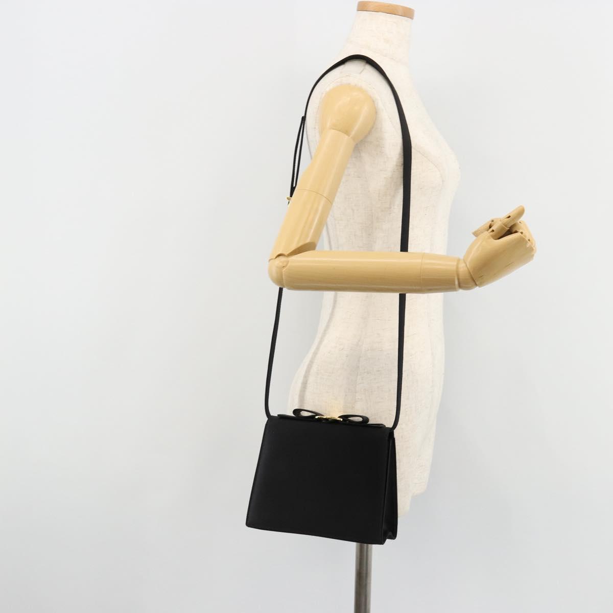 Salvatore Ferragamo Vala Shoulder Bag Satin Black Gold Auth BA13042A