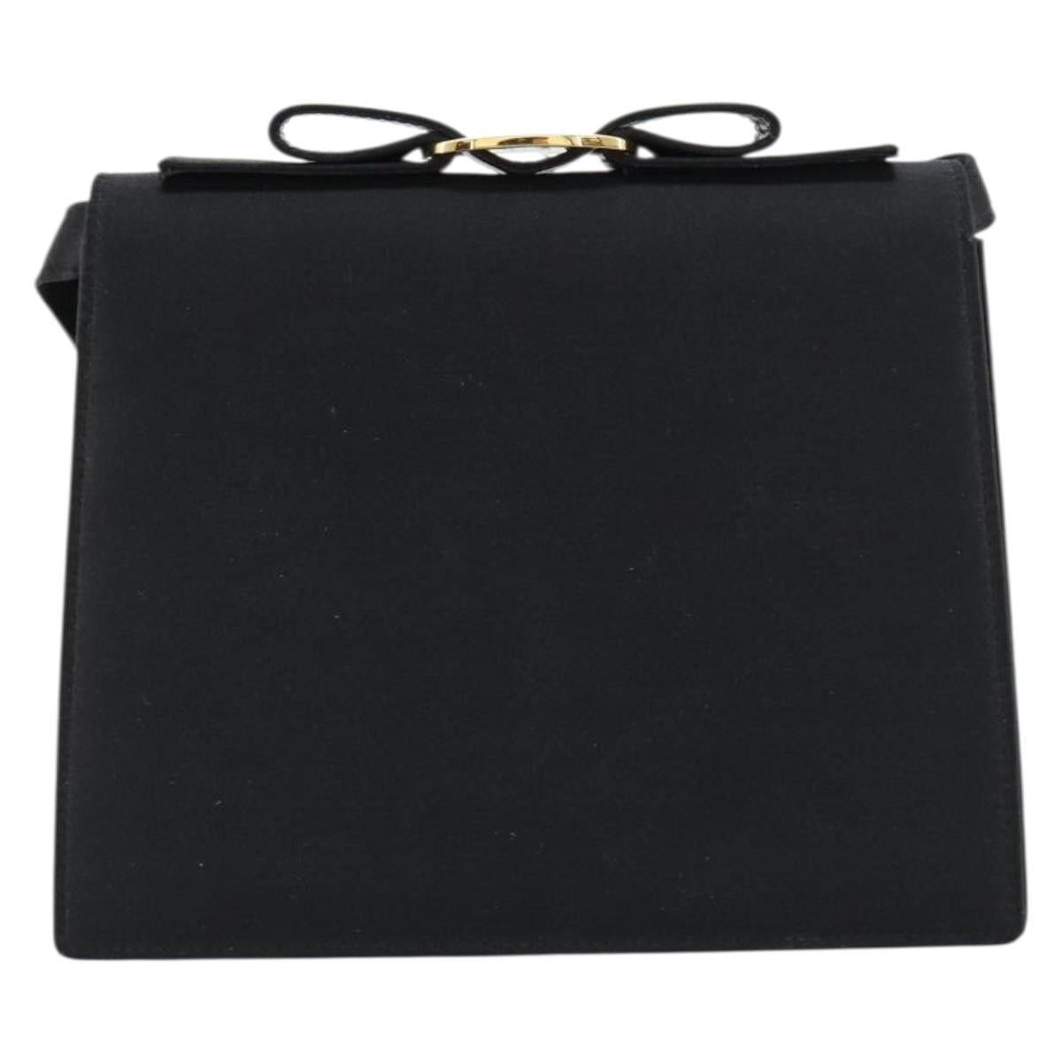 Salvatore Ferragamo Vala Shoulder Bag Satin Black Gold Auth BA13042A