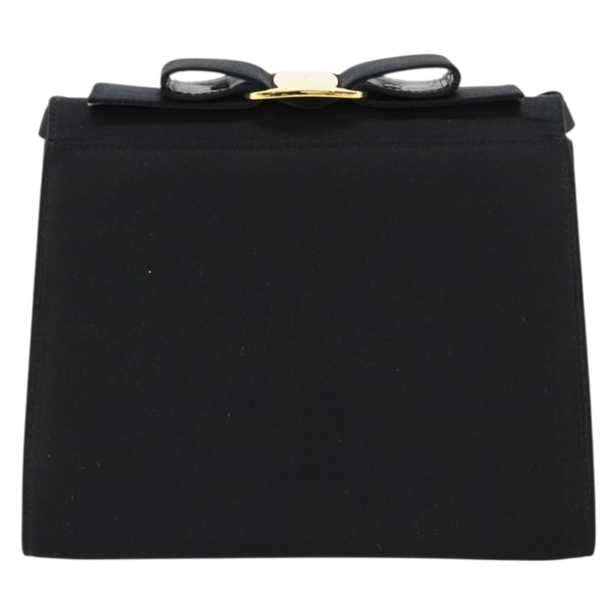 Salvatore Ferragamo Vala Shoulder Bag Satin Black Gold Auth BA13042A