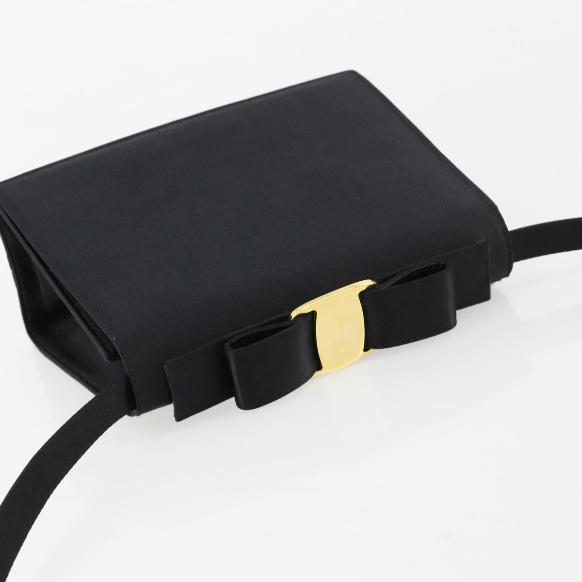Salvatore Ferragamo Vala Shoulder Bag Satin Black Gold Auth BA13042A