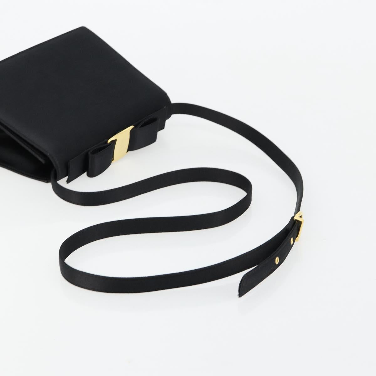 Salvatore Ferragamo Vala Shoulder Bag Satin Black Gold Auth BA13042A