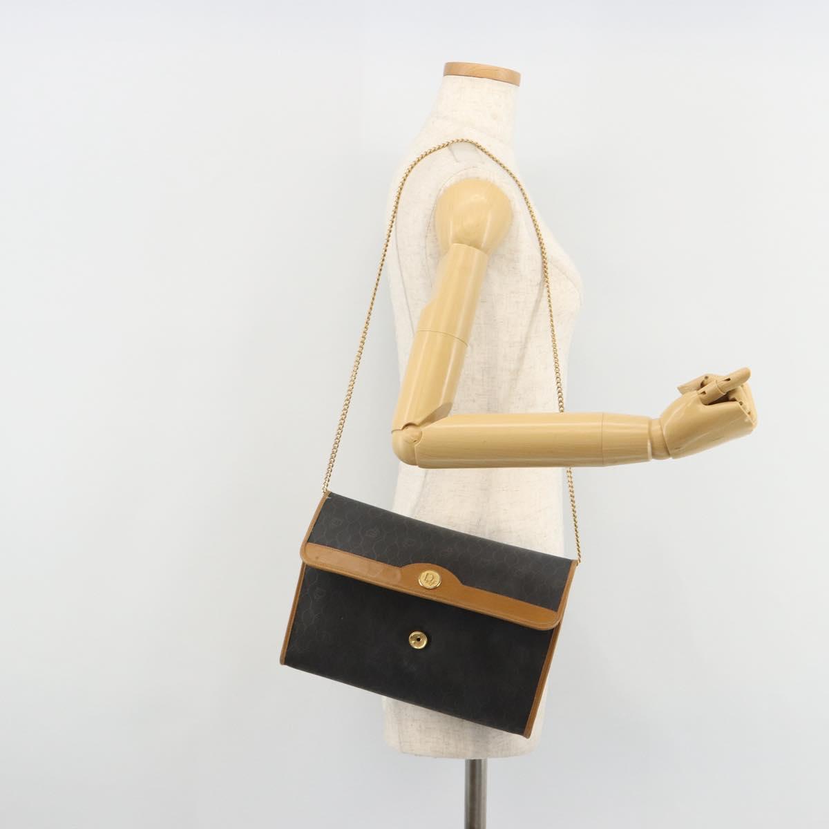 Christian Dior Honeycomb Canvas Chain Shoulder Bag PVC Black Gold Auth BA13044