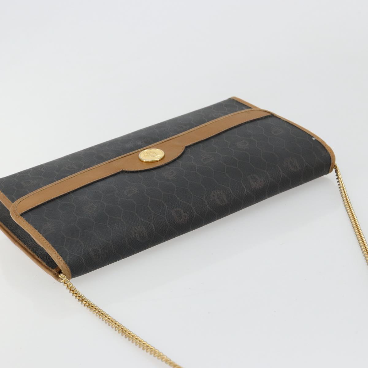 Christian Dior Honeycomb Canvas Chain Shoulder Bag PVC Black Gold Auth BA13044