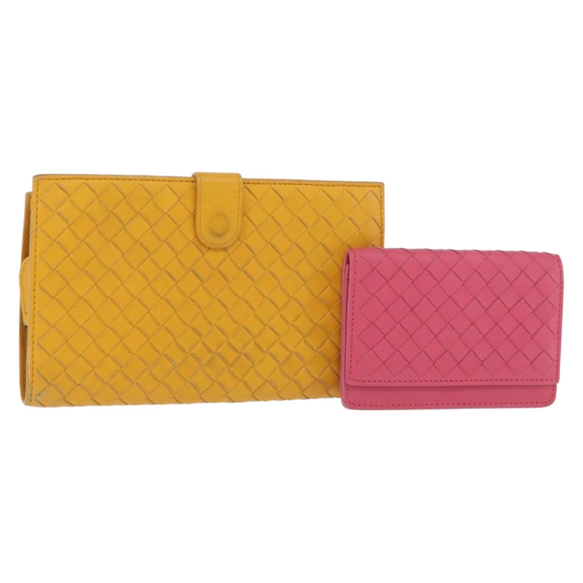BOTTEGA VENETA INTRECCIATO Wallet Leather 2 Set Yellow Pink Auth BA13054