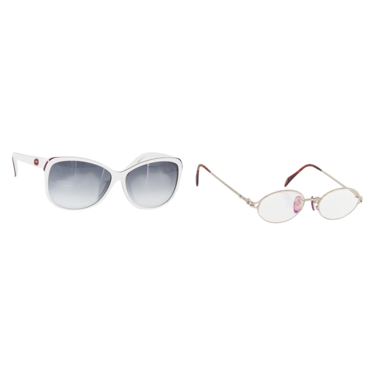 GUCCI Glasses Sunglasses plastic metal 2 Set Silver White Auth BA13055