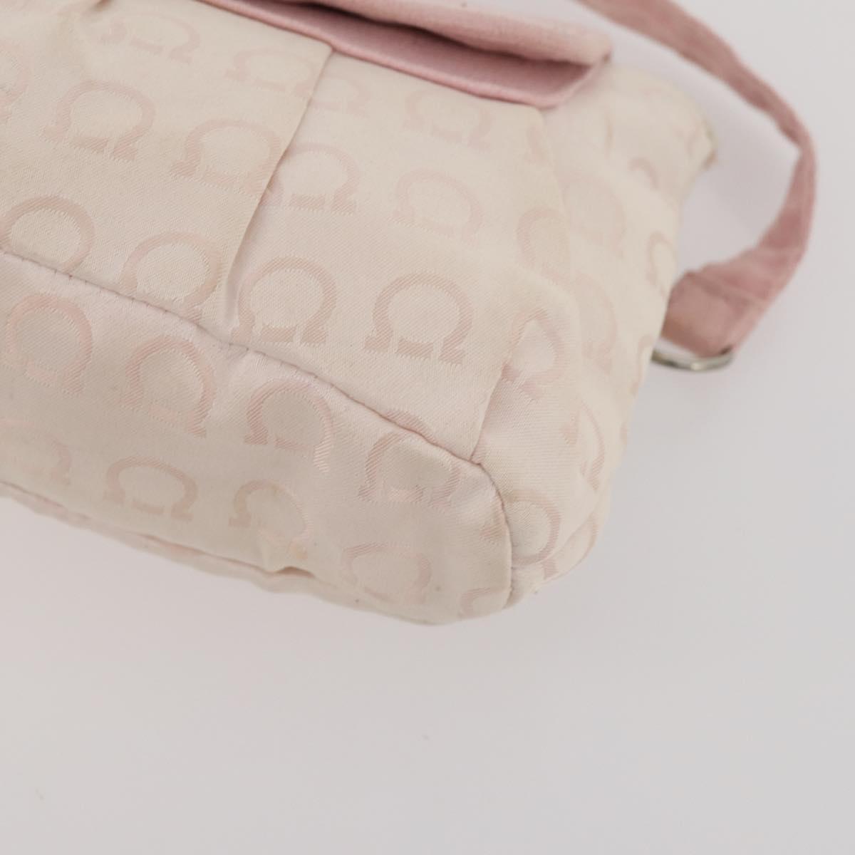 Salvatore Ferragamo Hand Bag Nylon Leather 2 Set White Pink Auth BA13059