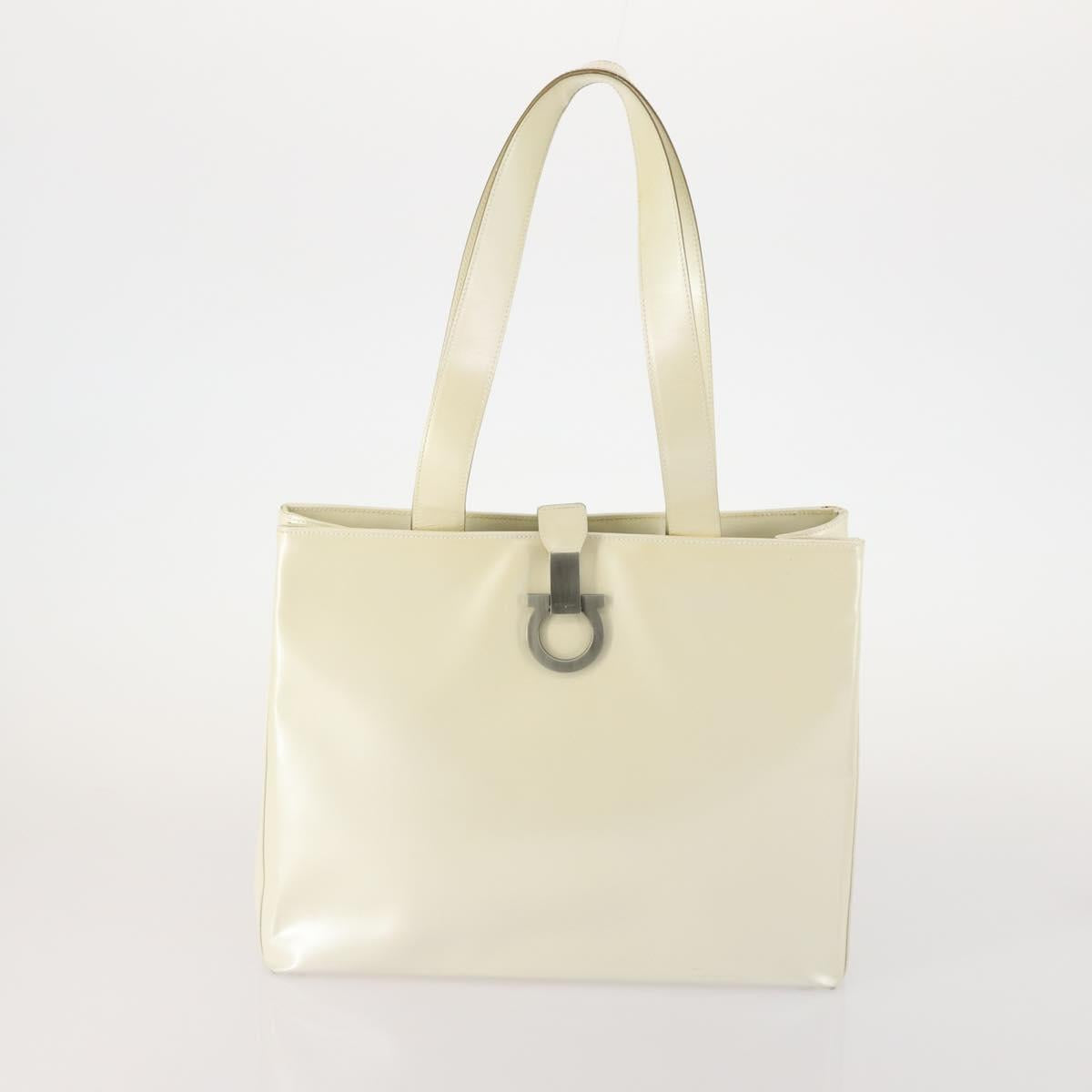 Salvatore Ferragamo Gancini Shoulder Bag Leather 2 Set White Beige Auth BA13060