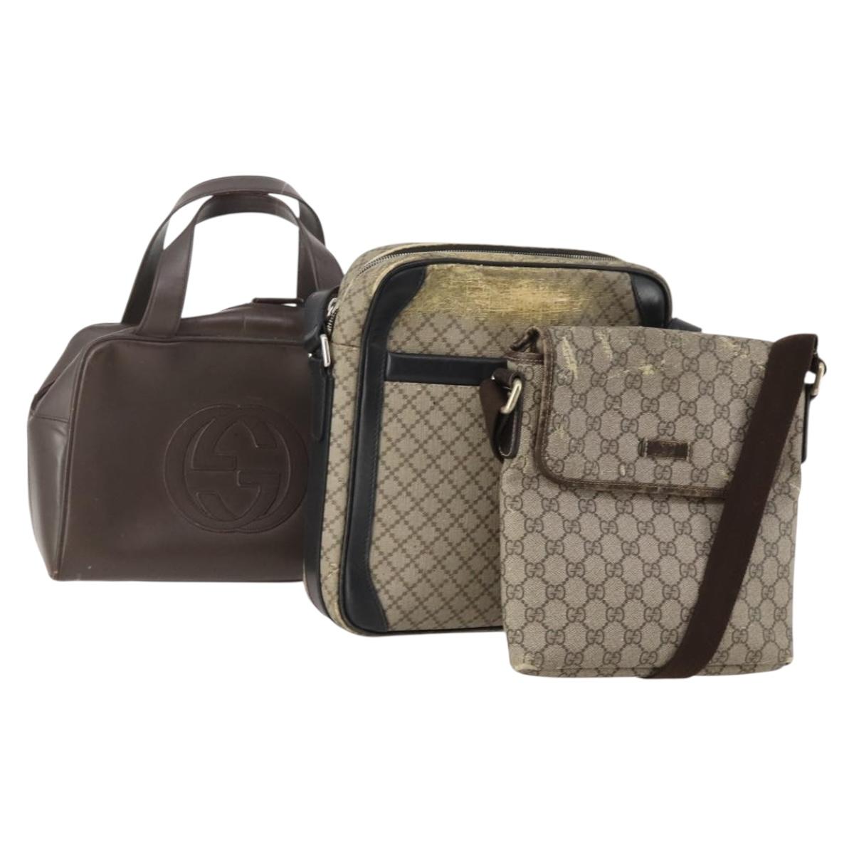 GUCCI GG Supreme Shoulder Bag PVC Leather 3 Set Beige Brown Auth BA13062