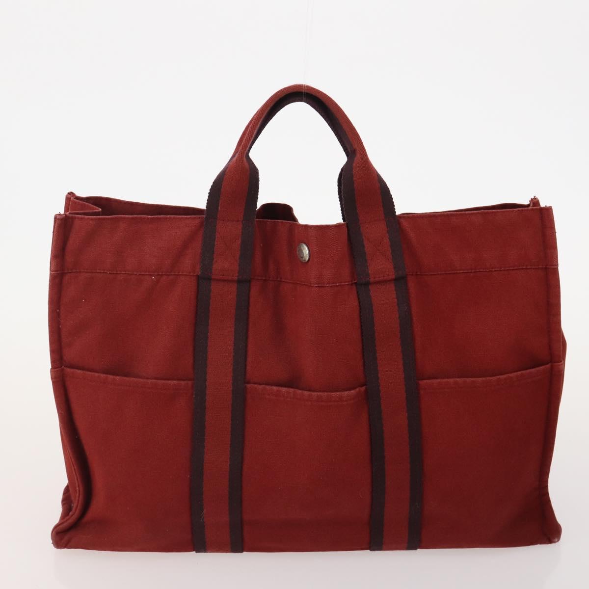 HERMES Her Line Hand Bag Canvas 4 Set Red Black Auth BA13063