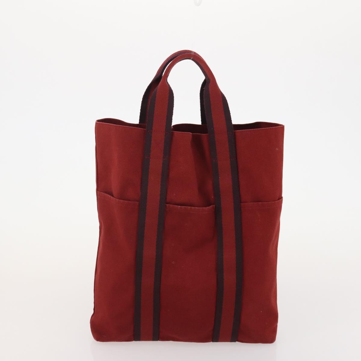 HERMES Her Line Hand Bag Canvas 4 Set Red Black Auth BA13063