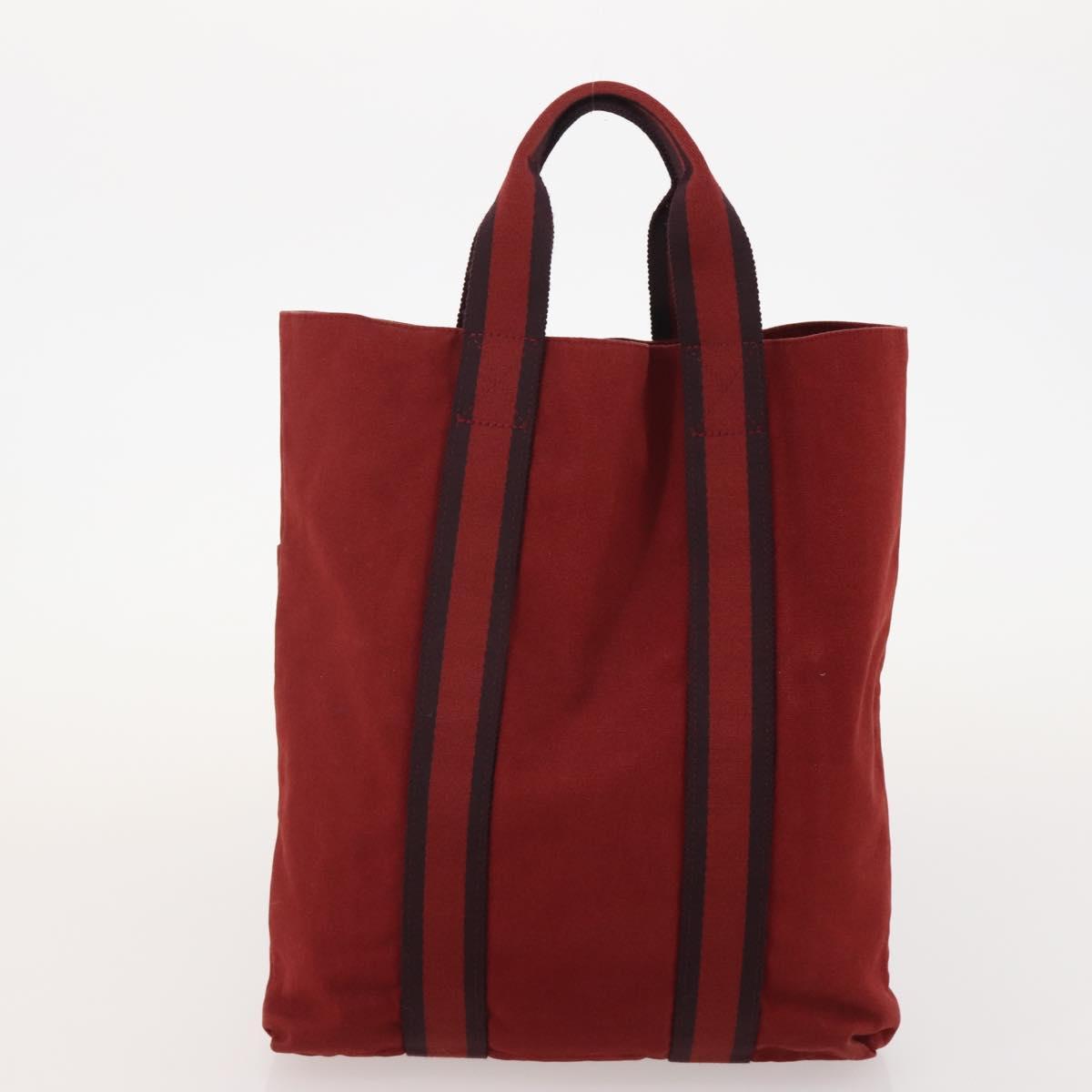 HERMES Her Line Hand Bag Canvas 4 Set Red Black Auth BA13063