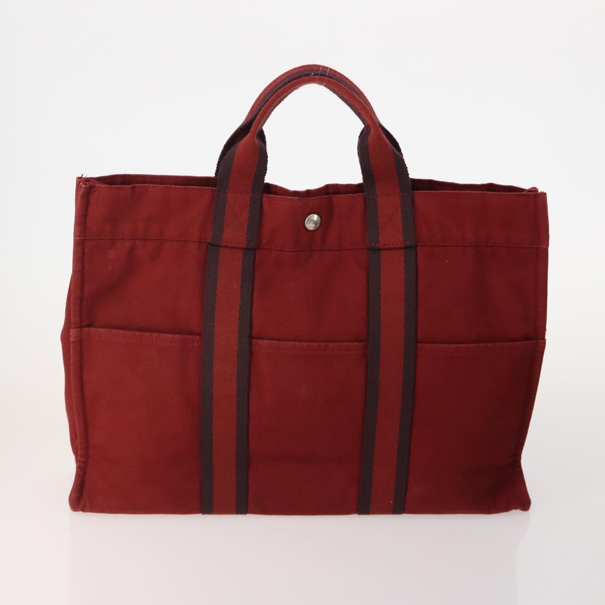HERMES Her Line Hand Bag Canvas 4 Set Red Black Auth BA13063