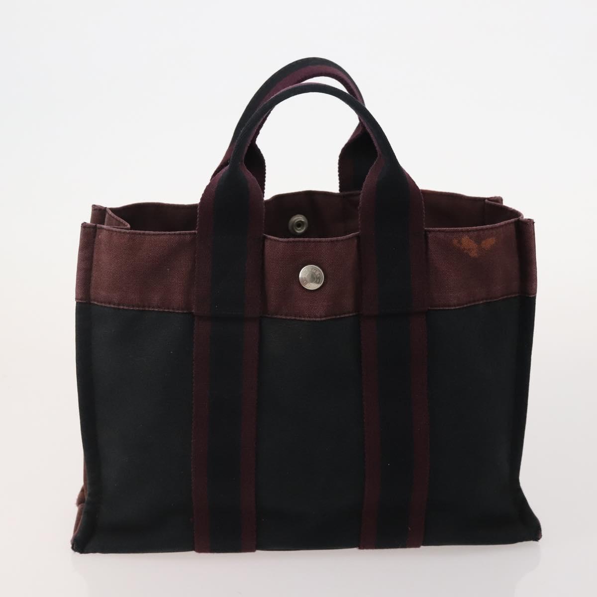 HERMES Her Line Hand Bag Canvas 4 Set Red Black Auth BA13063