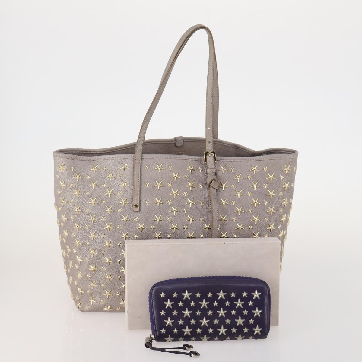 Jimmy Choo Long Wallet Leather 2 Set Gray Purple Auth BA13065