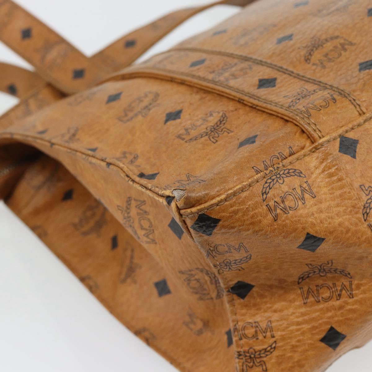 MCM Vicetos Logogram Tote Bag PVC Leather Brown Gold Auth BA13066