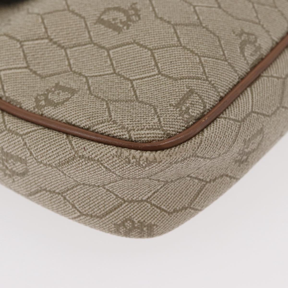Christian Dior Honeycomb Canvas Shoulder Bag PVC Beige Silver Auth BA13067