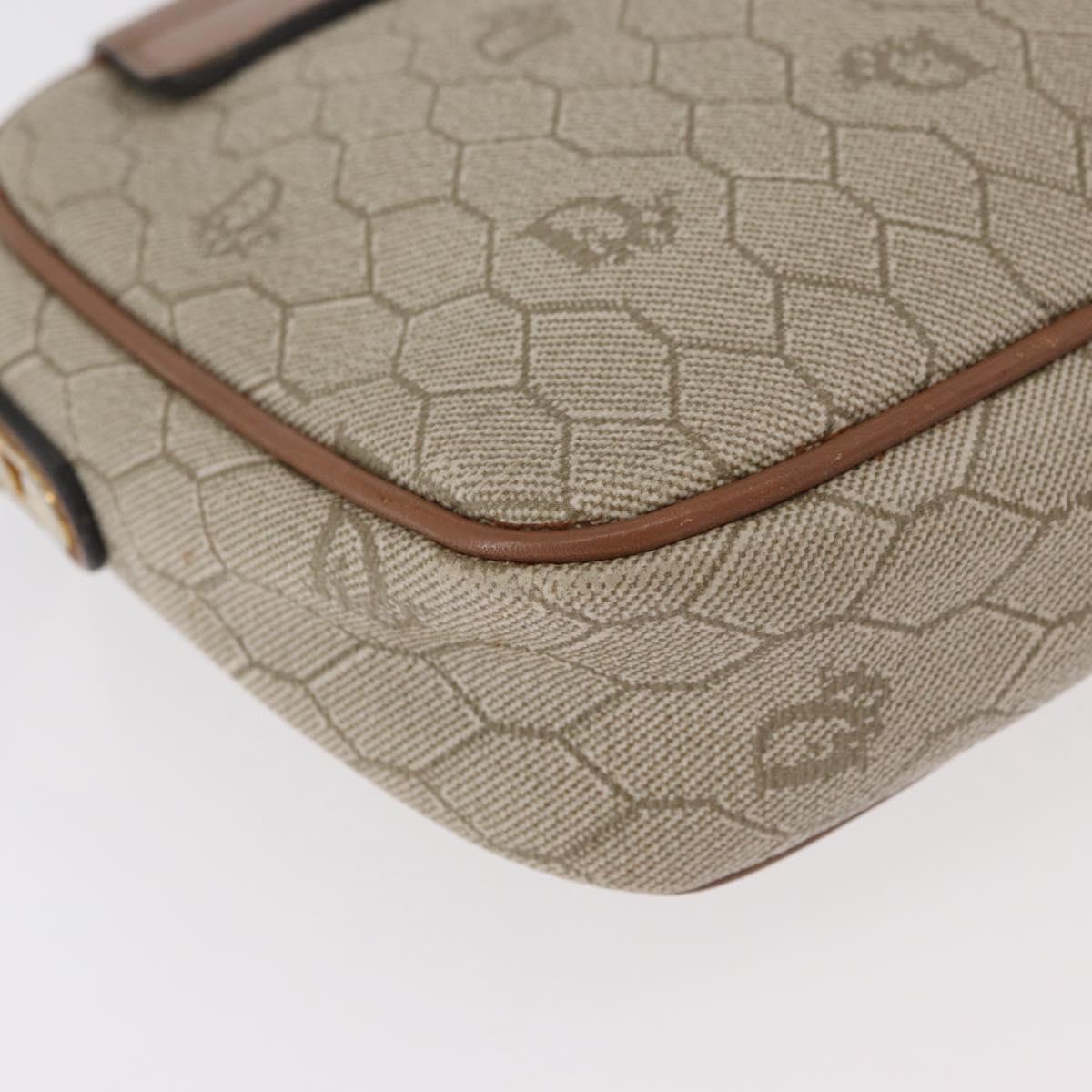 Christian Dior Honeycomb Canvas Shoulder Bag PVC Beige Silver Auth BA13067