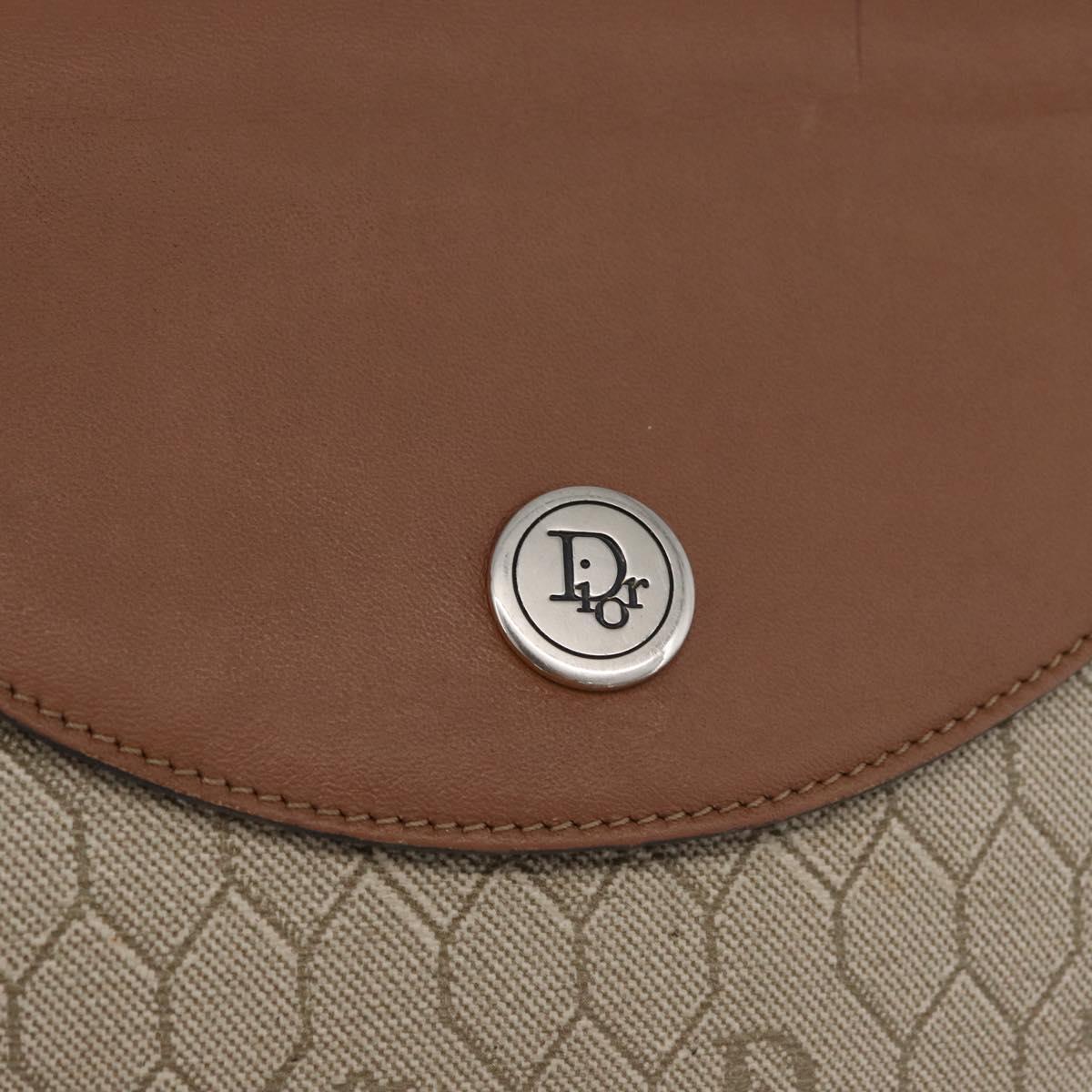 Christian Dior Honeycomb Canvas Shoulder Bag PVC Beige Silver Auth BA13067