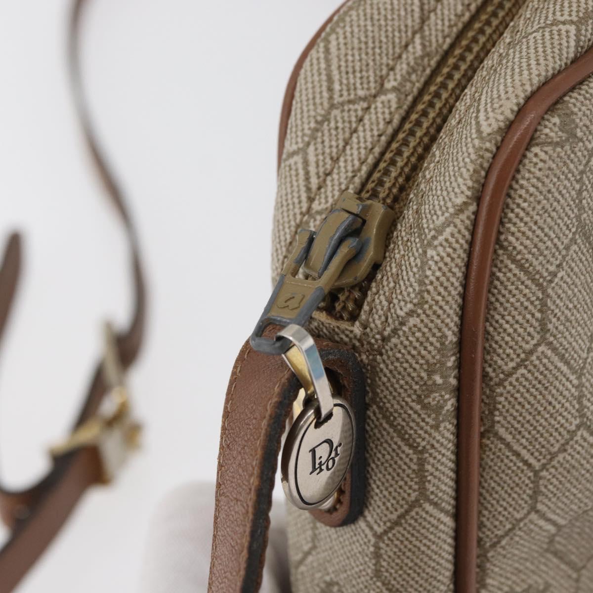 Christian Dior Honeycomb Canvas Shoulder Bag PVC Beige Silver Auth BA13067