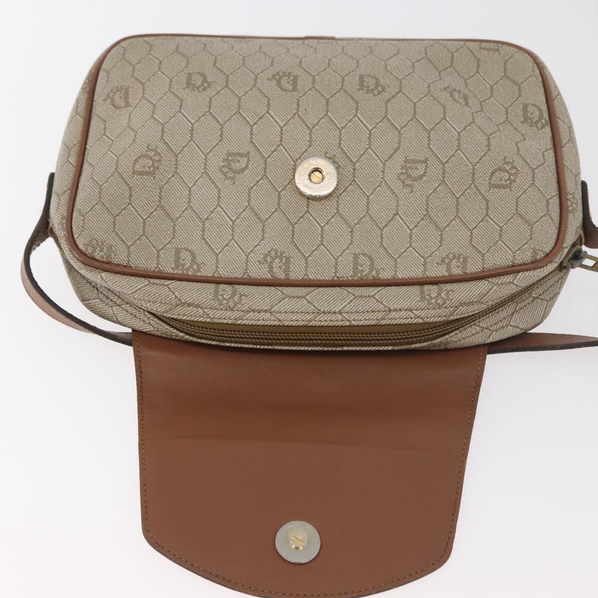 Christian Dior Honeycomb Canvas Shoulder Bag PVC Beige Silver Auth BA13067