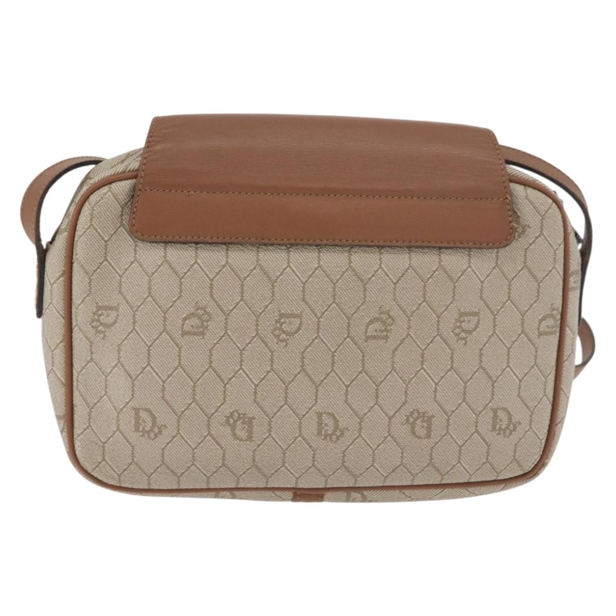 Christian Dior Honeycomb Canvas Shoulder Bag PVC Beige Silver Auth BA13067