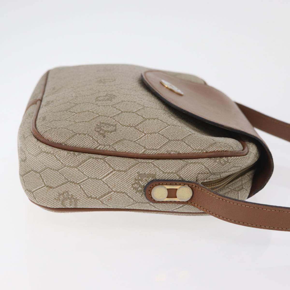 Christian Dior Honeycomb Canvas Shoulder Bag PVC Beige Silver Auth BA13067