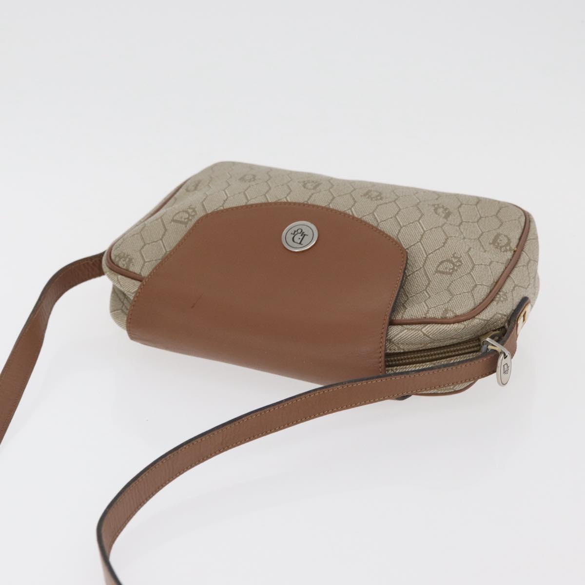 Christian Dior Honeycomb Canvas Shoulder Bag PVC Beige Silver Auth BA13067
