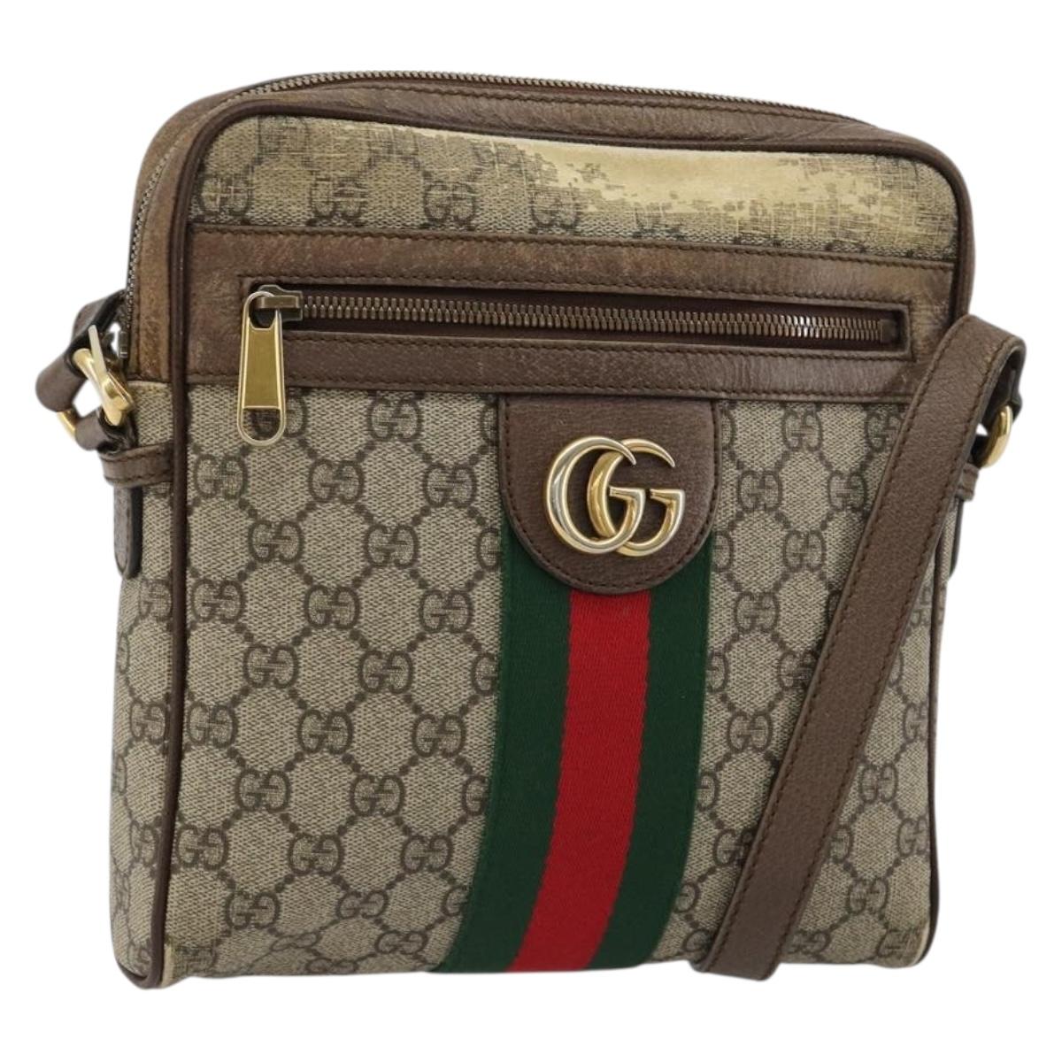 GUCCI GG Supreme Web Sherry Line Shoulder Bag PVC Beige Gold 547926 Auth BA13068