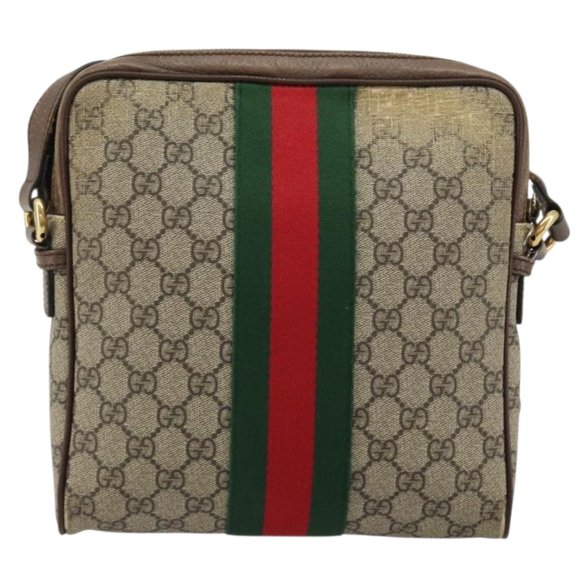 GUCCI GG Supreme Web Sherry Line Shoulder Bag PVC Beige Gold 547926 Auth BA13068