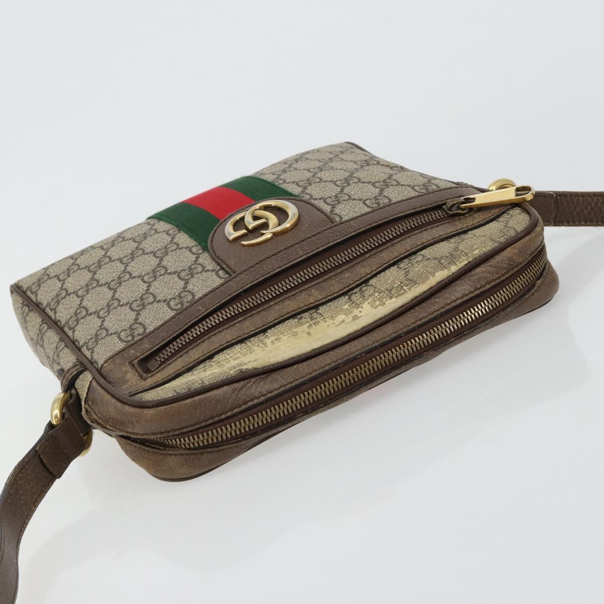 GUCCI GG Supreme Web Sherry Line Shoulder Bag PVC Beige Gold 547926 Auth BA13068