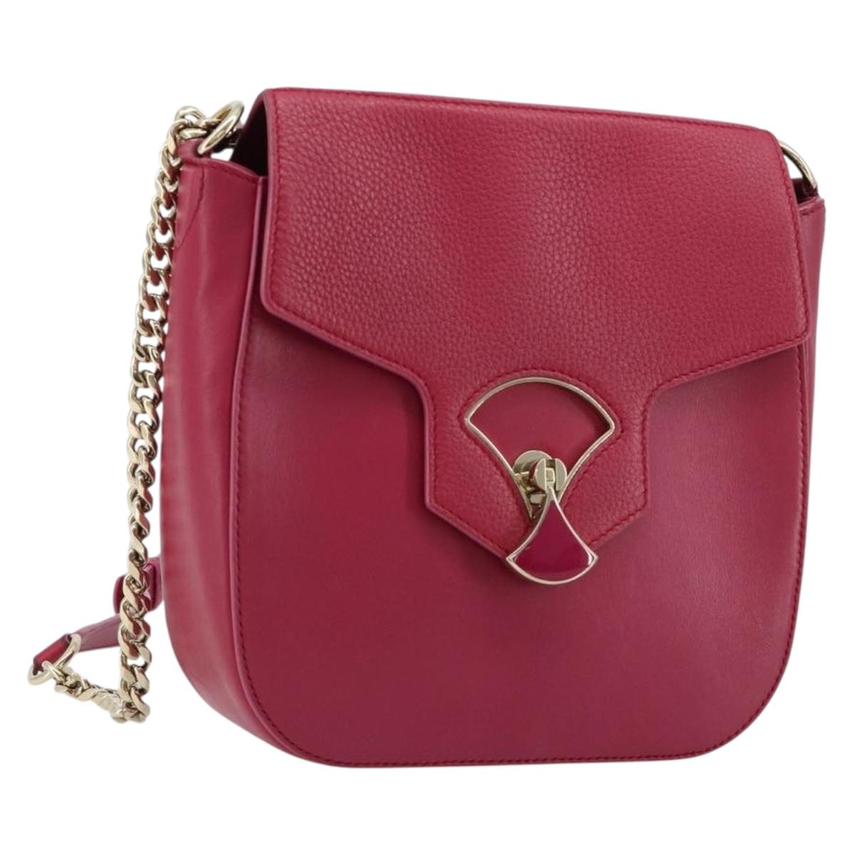 BVLGARI Chain Shoulder Bag Leather Pink Gold Auth BA13069A