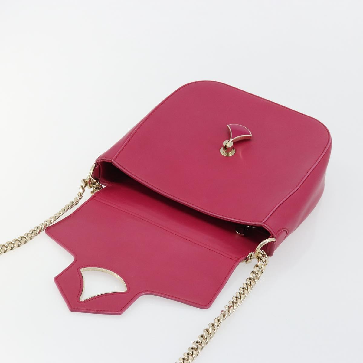 BVLGARI Chain Shoulder Bag Leather Pink Gold Auth BA13069A
